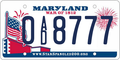MD license plate 0AD8777