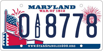 MD license plate 0AD8778