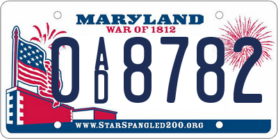 MD license plate 0AD8782