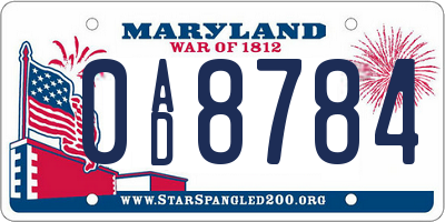 MD license plate 0AD8784