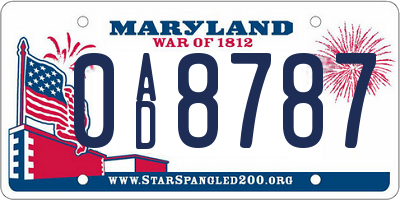 MD license plate 0AD8787