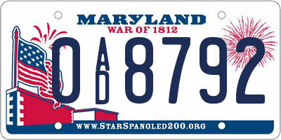 MD license plate 0AD8792