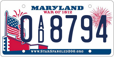 MD license plate 0AD8794