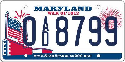 MD license plate 0AD8799