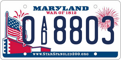 MD license plate 0AD8803