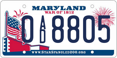 MD license plate 0AD8805