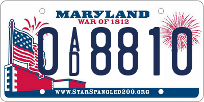 MD license plate 0AD8810