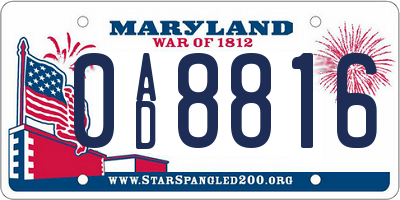 MD license plate 0AD8816