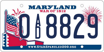 MD license plate 0AD8829