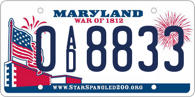 MD license plate 0AD8833