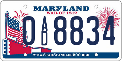 MD license plate 0AD8834