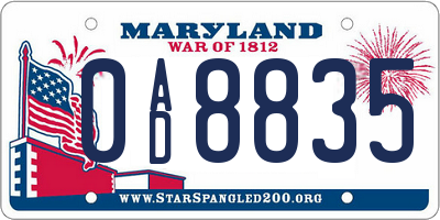 MD license plate 0AD8835