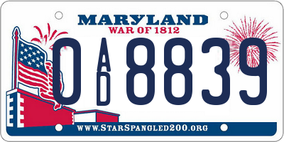 MD license plate 0AD8839