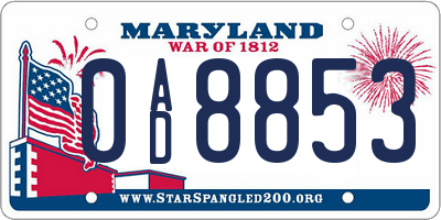 MD license plate 0AD8853