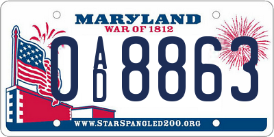 MD license plate 0AD8863