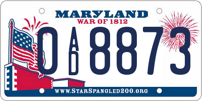 MD license plate 0AD8873