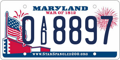 MD license plate 0AD8897