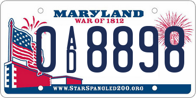 MD license plate 0AD8898