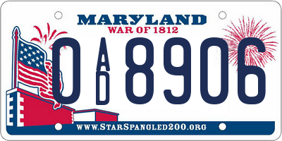 MD license plate 0AD8906
