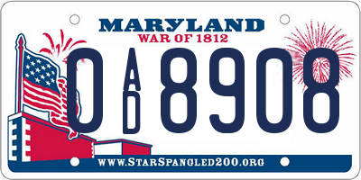 MD license plate 0AD8908