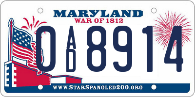 MD license plate 0AD8914