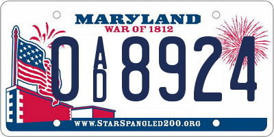 MD license plate 0AD8924