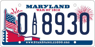 MD license plate 0AD8930