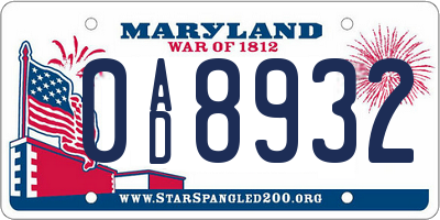MD license plate 0AD8932