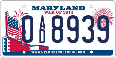 MD license plate 0AD8939