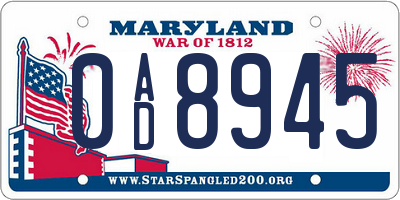 MD license plate 0AD8945