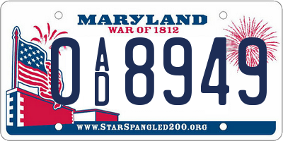 MD license plate 0AD8949