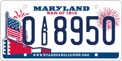 MD license plate 0AD8950