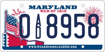 MD license plate 0AD8958