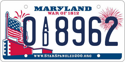MD license plate 0AD8962