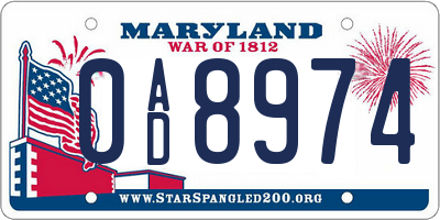MD license plate 0AD8974