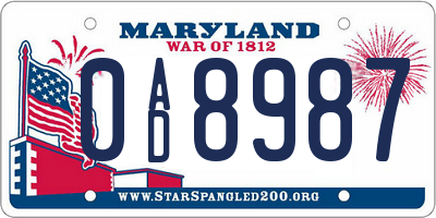 MD license plate 0AD8987