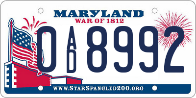 MD license plate 0AD8992