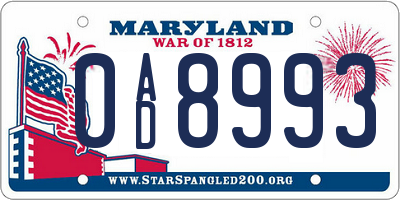MD license plate 0AD8993