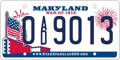 MD license plate 0AD9013