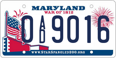 MD license plate 0AD9016