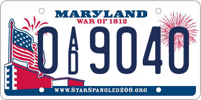 MD license plate 0AD9040