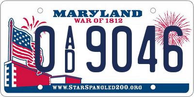 MD license plate 0AD9046