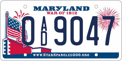 MD license plate 0AD9047