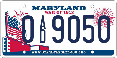 MD license plate 0AD9050