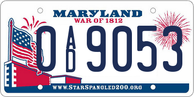 MD license plate 0AD9053