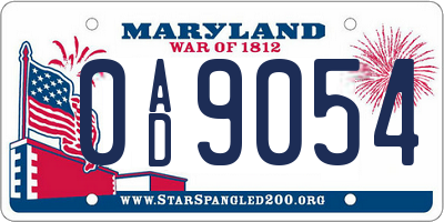 MD license plate 0AD9054