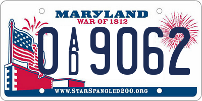 MD license plate 0AD9062