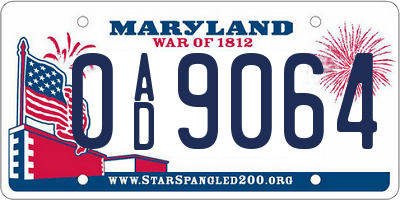 MD license plate 0AD9064