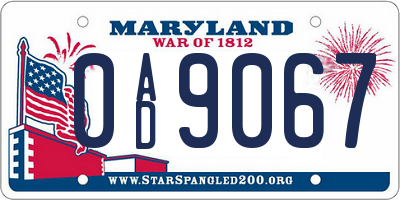 MD license plate 0AD9067