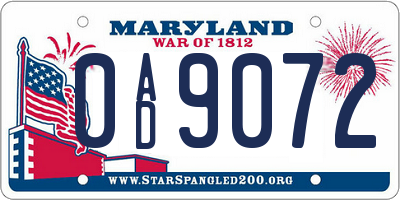 MD license plate 0AD9072